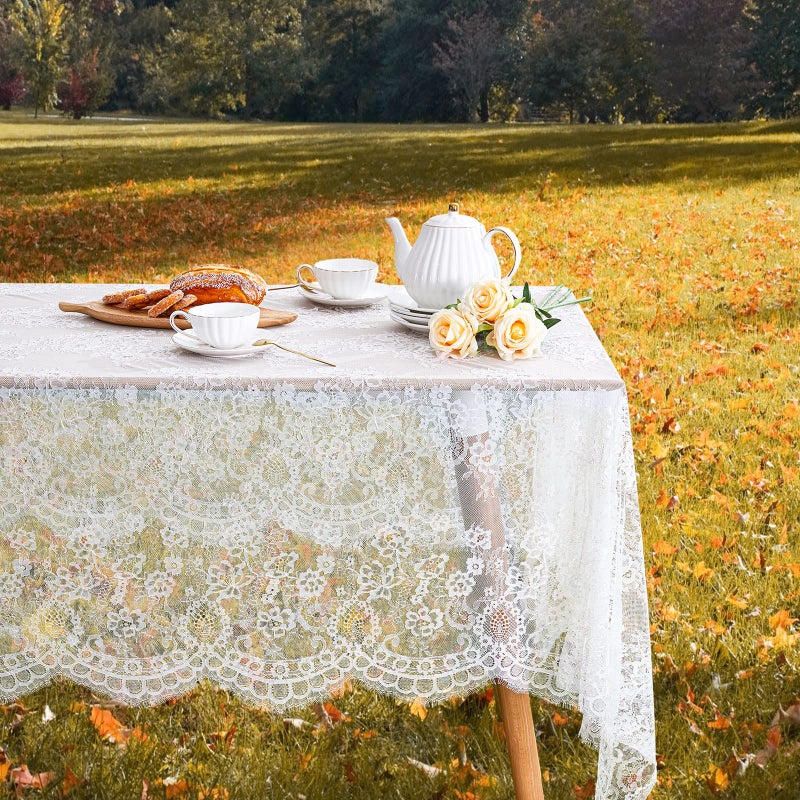 SoarDream White Lace Tablecloth 60x120 Inches Wedding Tablecloth Rectangular Farmhouse Table Cloth Classic Vintage Lace Fabric for Fall Tea Party Wedding Decorations Home Decor - Image 3